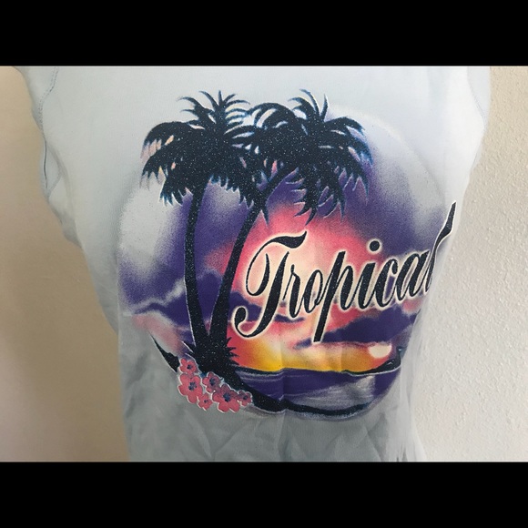 Cap Sleeve Tropical Tank Top - Picture 2 of 3